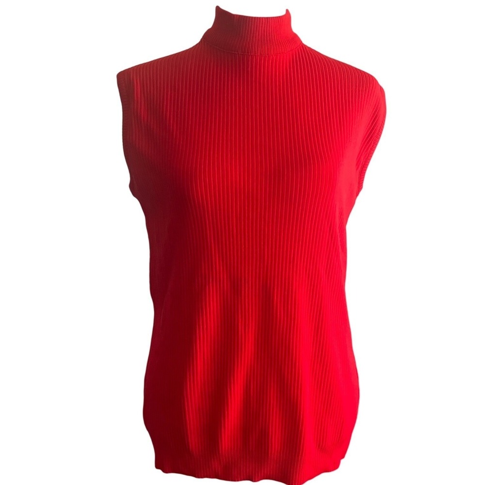 NWOT Alfred Dunner Red Sleeveless Mock Neck Ribbed Knit Top Blouse  Casual